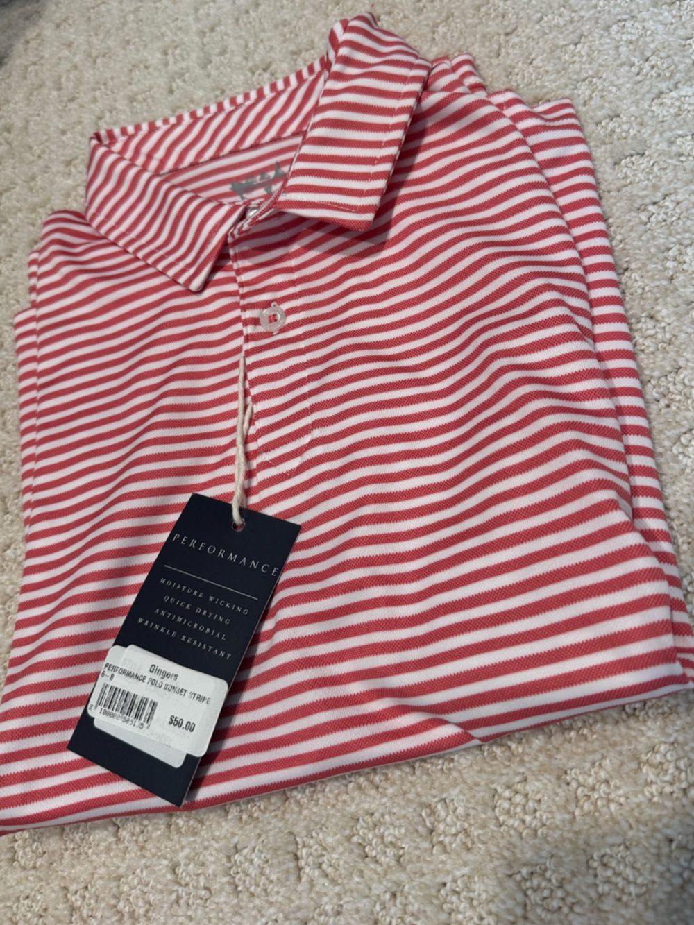 Boys youth small golf performance polo sunset red stripe new with tag